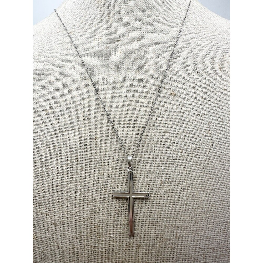 Vintage 925 Sterling Silver Simple Cross Pendant Chain Necklace 18”